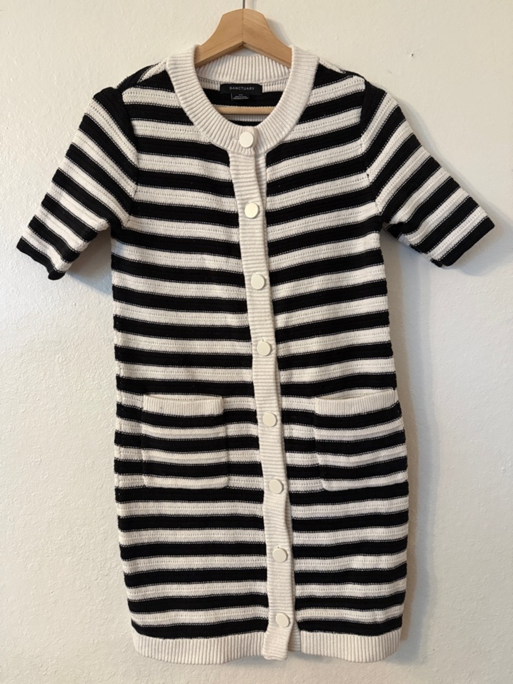 Sanctuary Button Front Black & White Striped Knit Dress Sz XS